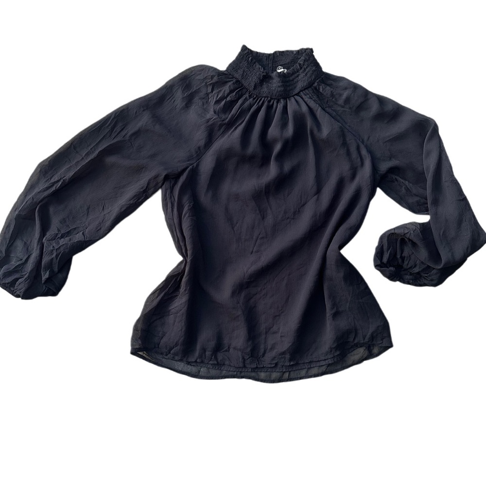 Joie black black ruffle turtle‎ neck with sheer sleeves size s